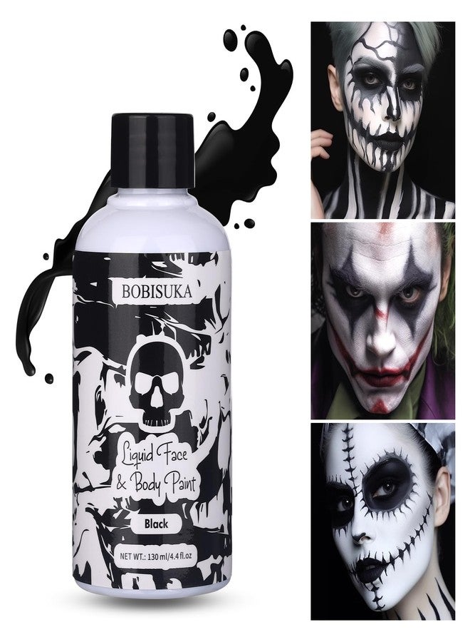 BOBISUKA Black Face Body Paint Liquid Texture Washable Non Toxic Facepaint Fast Drying Foundation Makeup for Halloween Clown Skeleton Skull Cosplay SFX Costume Party Large Capacity(130ml) - Image 1